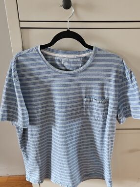 Rails Mens Light Blue Striped Crew Neck Pocket Tee Size XL 100% Cotton